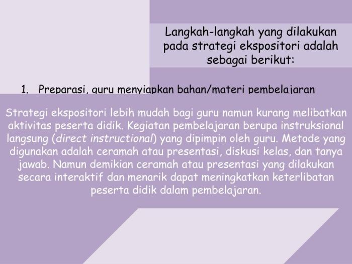 Strategi ekspositori dalam pembelajaran adalah