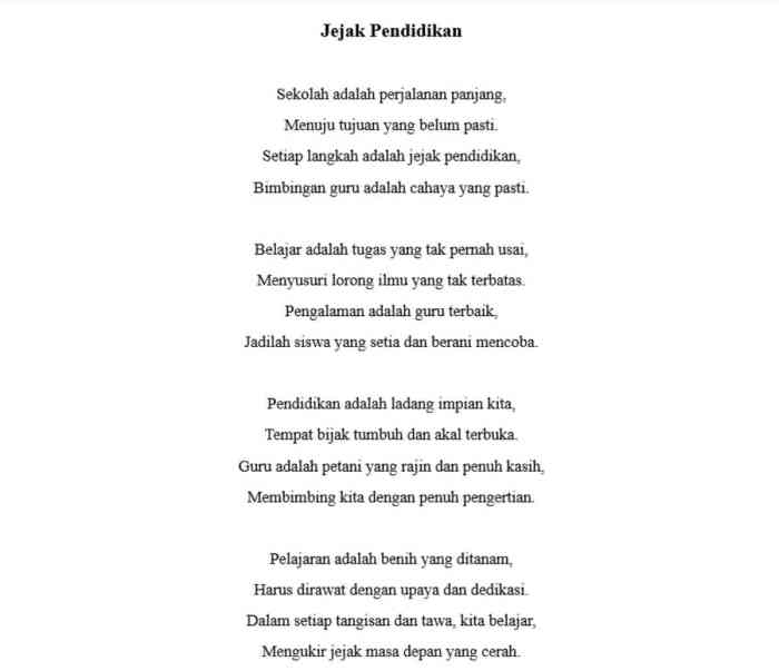 Puisi pendek ilmu memajukan terlibat pihak mulai sekali Puisi pendidikan 4 bait