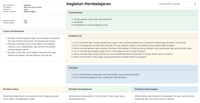Format RPP 1 lembar yang sesuai dengan aturan Kemendikbud